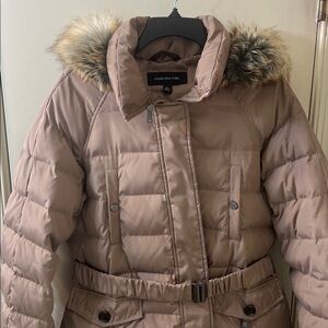 Jones New York Tan  down feather Puffer Jacket with Fur Trim